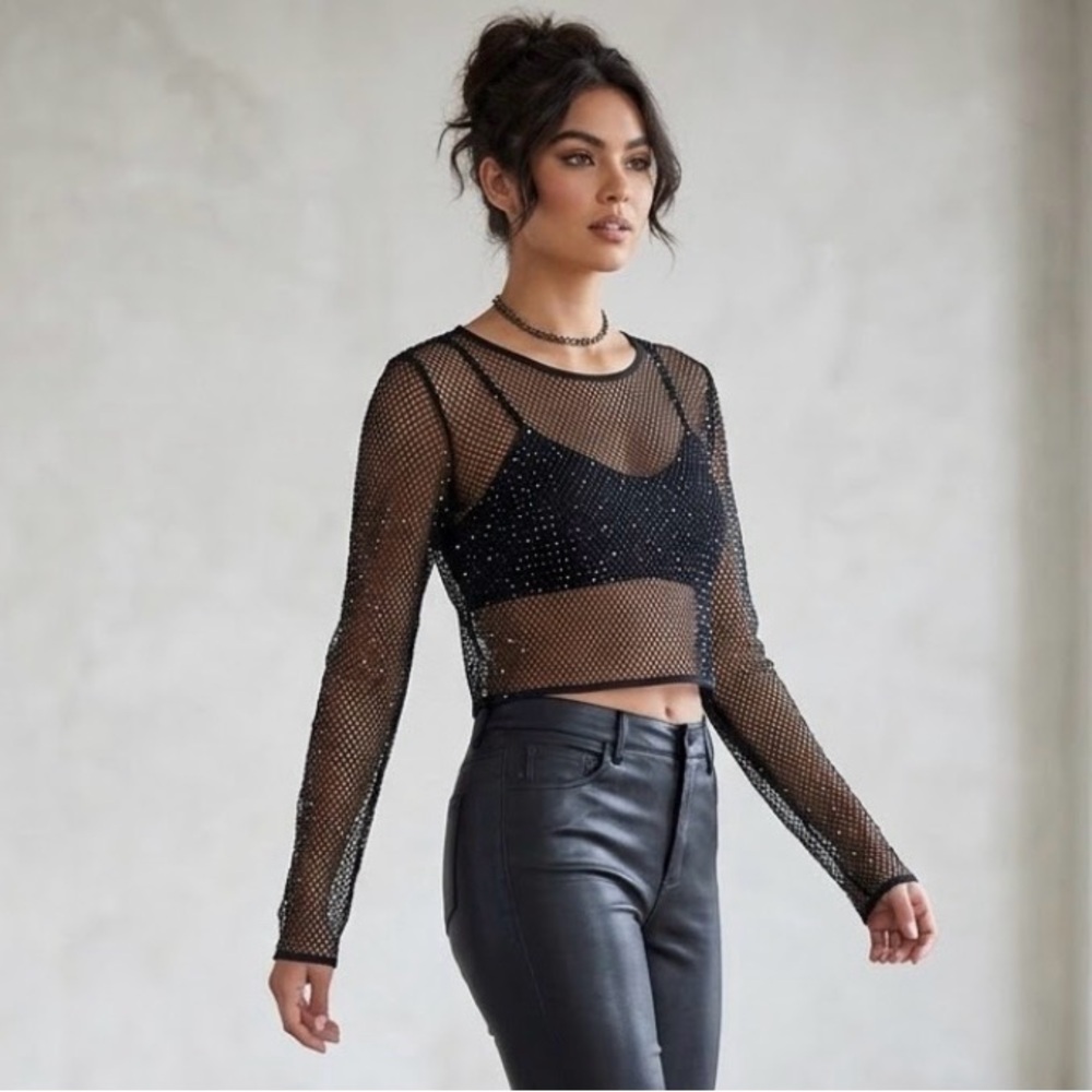 BOLD elements Black Mesh Crop Top - image 1